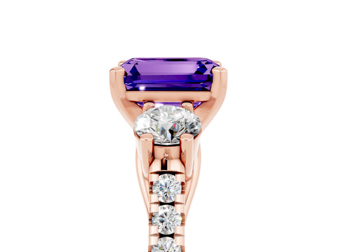 Rose gold Three-Stone Emerald Cut Tanzanite Pavé Band with Four-Prong Setting_5