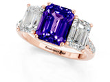 Rose gold Three-Stone Emerald Cut Tanzanite Ring with Pavé Band and Prong Setting_13