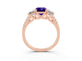 Rose gold Three-Stone Emerald Cut Tanzanite Ring with Pavé Band and Prong Setting_15
