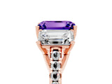 Rose gold Three-Stone Emerald Cut Tanzanite Ring with Pavé Band and Prong Setting_17