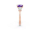 Rose gold Three-Stone Emerald Cut Tanzanite Ring with Pear Side Stones and Four-Prong Setting_2