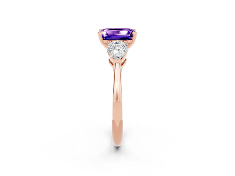 Rose gold Three-Stone Emerald Cut Tanzanite Ring with Pear Side Stones and Four-Prong Setting_2