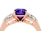 Rose gold Three-Stone Emerald Cut Tanzanite Ring with Pear Side Stones and Four-Prong Setting_4