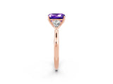 Rose gold Three-Stone Emerald Cut Tanzanite Ring with Pear  Side Stones in Four-Prong Setting_14