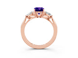 Rose gold Three-Stone Emerald Cut Tanzanite Ring with Pear  Side Stones in Four-Prong Setting_15