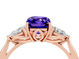 Rose gold Three-Stone Emerald Cut Tanzanite Ring with Pear  Side Stones in Four-Prong Setting_16