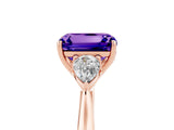 Rose gold Three-Stone Emerald Cut Tanzanite Ring with Pear  Side Stones in Four-Prong Setting_17