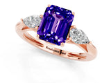 Rose gold Three-Stone Emerald Cut Tanzanite Ring with Pear  Side Stones in Four-Prong Setting_37