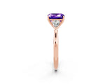 Rose gold Three-Stone Emerald Cut Tanzanite Ring with Pear  Side Stones in Four-Prong Setting_38