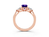Rose gold Three-Stone Emerald Cut Tanzanite Ring with Pear  Side Stones in Four-Prong Setting_39