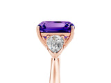 Rose gold Three-Stone Emerald Cut Tanzanite Ring with Pear  Side Stones in Four-Prong Setting_41