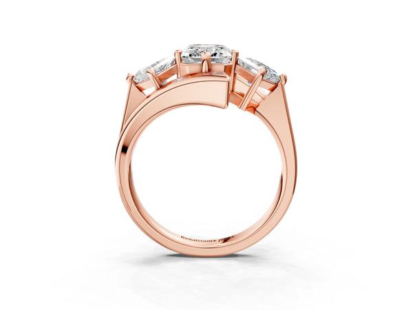 Rose gold Three-Stone Emerald Cut Tension Band Ring with Four-Prong Setting