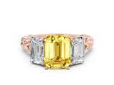 Rose gold Three-Stone Emerald Cut Yellow Sapphire Braided Band Ring with Four-Prong Setting_60