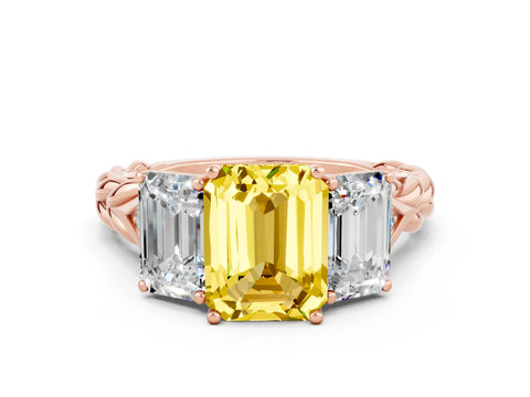 Rose gold Three-Stone Emerald Cut Yellow Sapphire Braided Band Ring with Four-Prong Setting_60