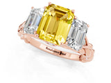 Rose gold Three-Stone Emerald Cut Yellow Sapphire Braided Band Ring with Four-Prong Setting_61