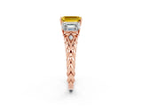 Rose gold Three-Stone Emerald Cut Yellow Sapphire Braided Band Ring with Four-Prong Setting_62