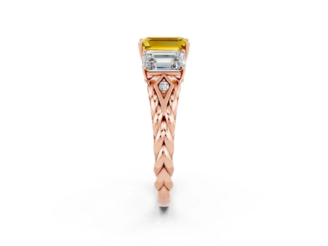 Rose gold Three-Stone Emerald Cut Yellow Sapphire Braided Band Ring with Four-Prong Setting_62
