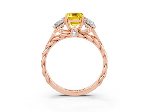 Rose gold Three-Stone Emerald Cut Yellow Sapphire Braided Band Ring with Four-Prong Setting_63