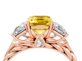 Rose gold Three-Stone Emerald Cut Yellow Sapphire Braided Band Ring with Four-Prong Setting_64