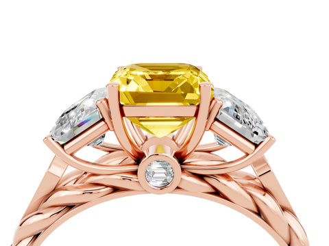 Rose gold Three-Stone Emerald Cut Yellow Sapphire Braided Band Ring with Four-Prong Setting_64