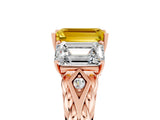 Rose gold Three-Stone Emerald Cut Yellow Sapphire Braided Band Ring with Four-Prong Setting_65