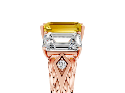 Rose gold Three-Stone Emerald Cut Yellow Sapphire Braided Band Ring with Four-Prong Setting_65