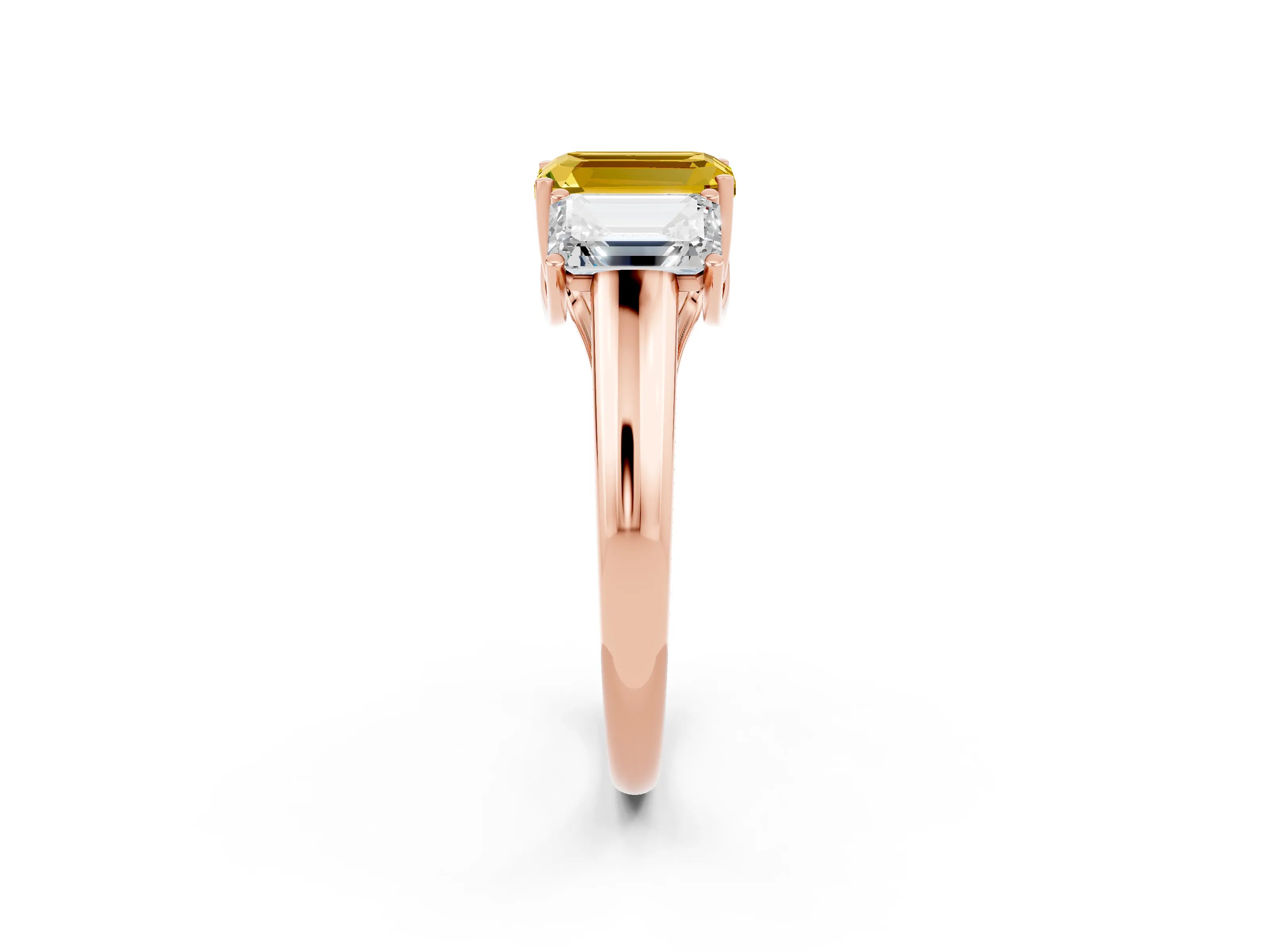 Rose gold Three-Stone Emerald Cut Yellow Sapphire Engagement Ring with Prong Setting_2