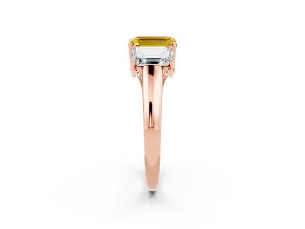 Rose gold Three-Stone Emerald Cut Yellow Sapphire Engagement Ring with Prong Setting