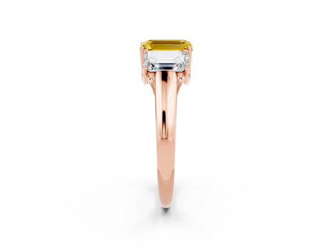 Rose gold Three-Stone Emerald Cut Yellow Sapphire Engagement Ring with Prong Setting_2
