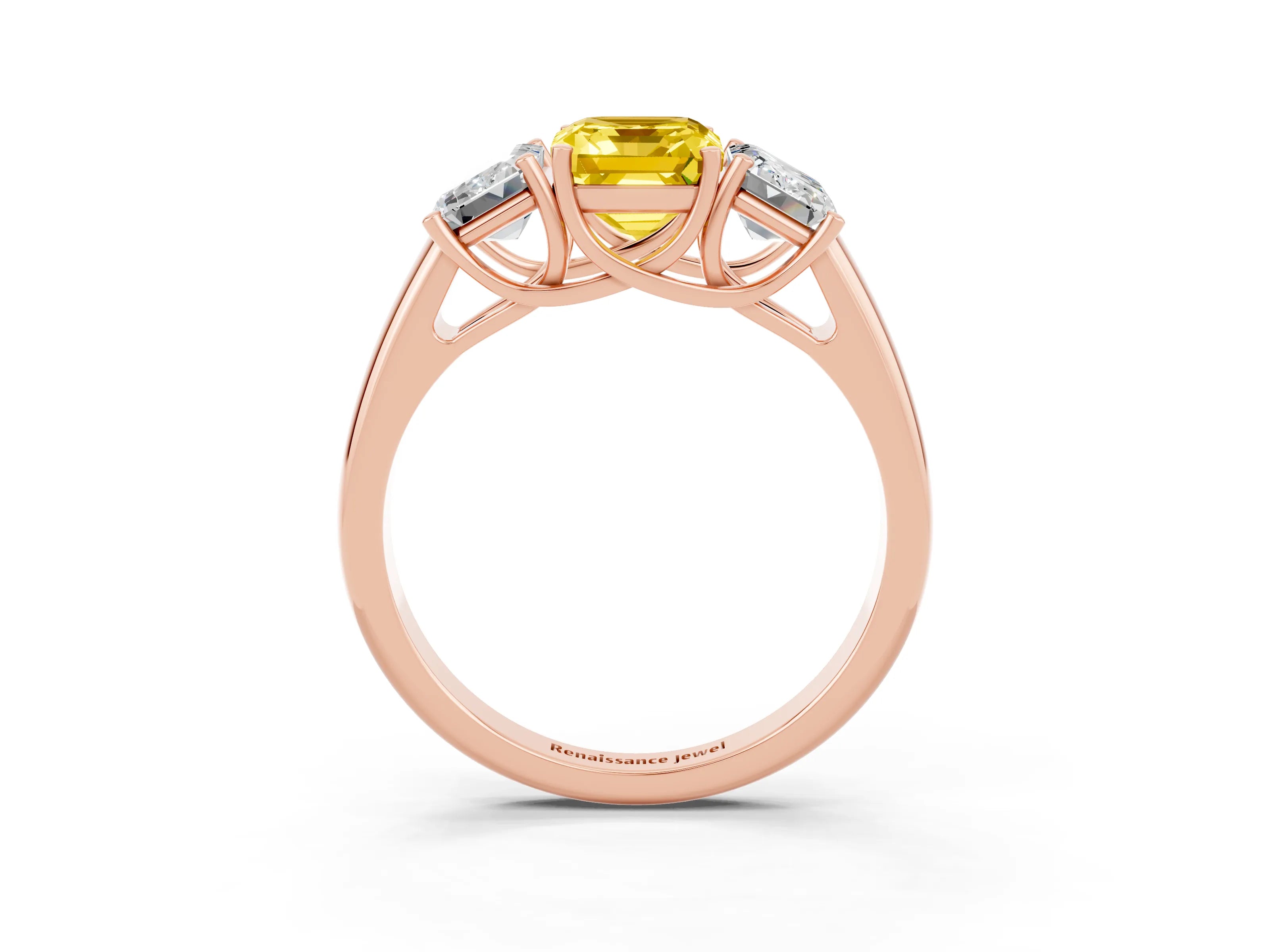 Rose gold Three-Stone Emerald Cut Yellow Sapphire Engagement Ring with Prong Setting_3