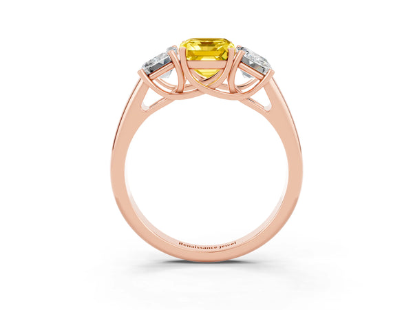 Rose gold Three-Stone Emerald Cut Yellow Sapphire Engagement Ring with Prong Setting