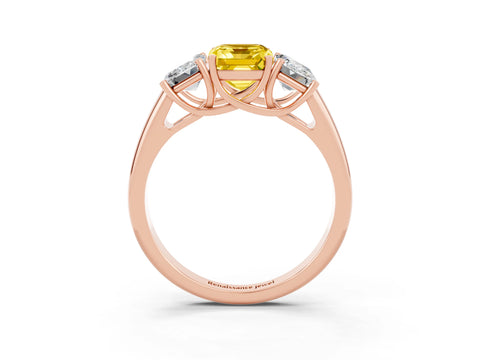 Rose gold Three-Stone Emerald Cut Yellow Sapphire Engagement Ring with Prong Setting_3