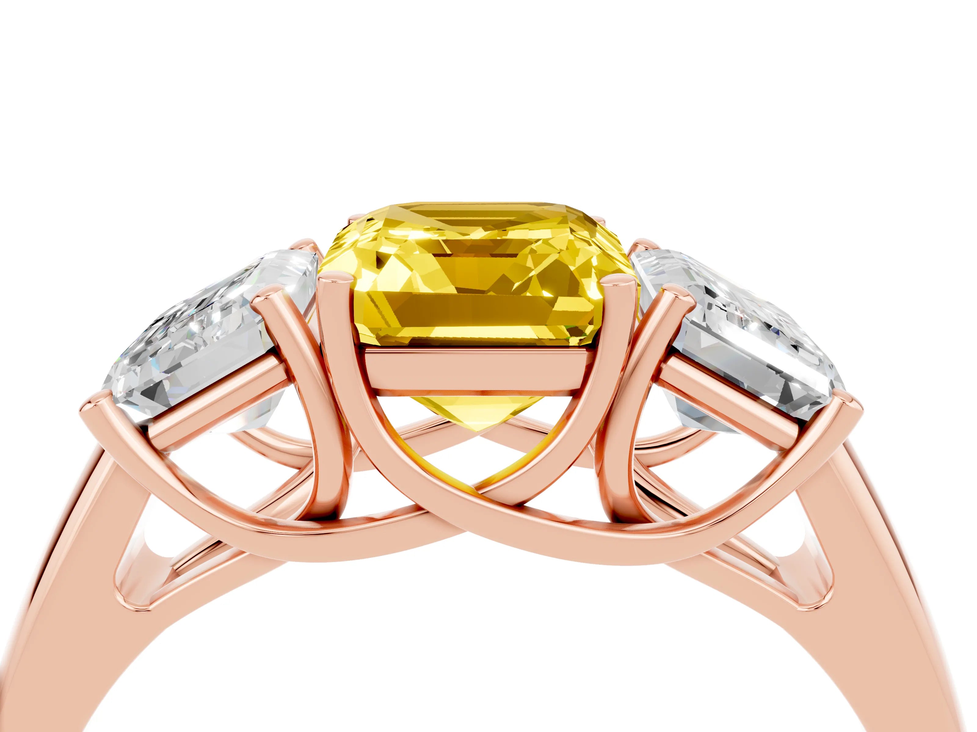 Rose gold Three-Stone Emerald Cut Yellow Sapphire Engagement Ring with Prong Setting_4