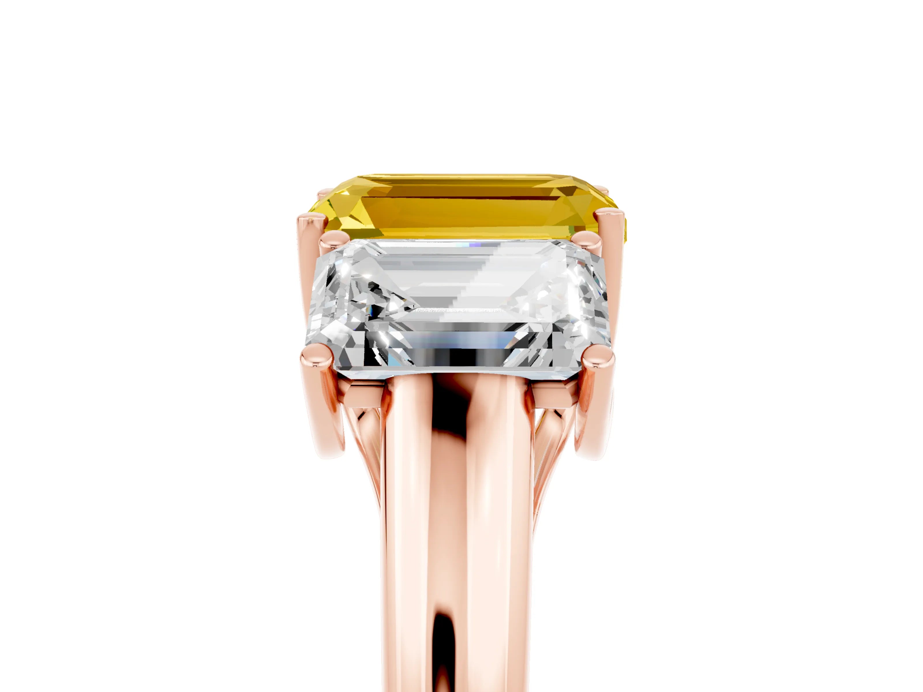 Rose gold Three-Stone Emerald Cut Yellow Sapphire Engagement Ring with Prong Setting_5