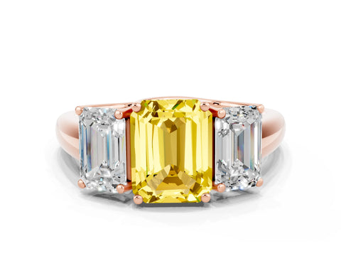 Rose gold Three-Stone Emerald Cut Yellow Sapphire Engagement Ring with Prong Setting