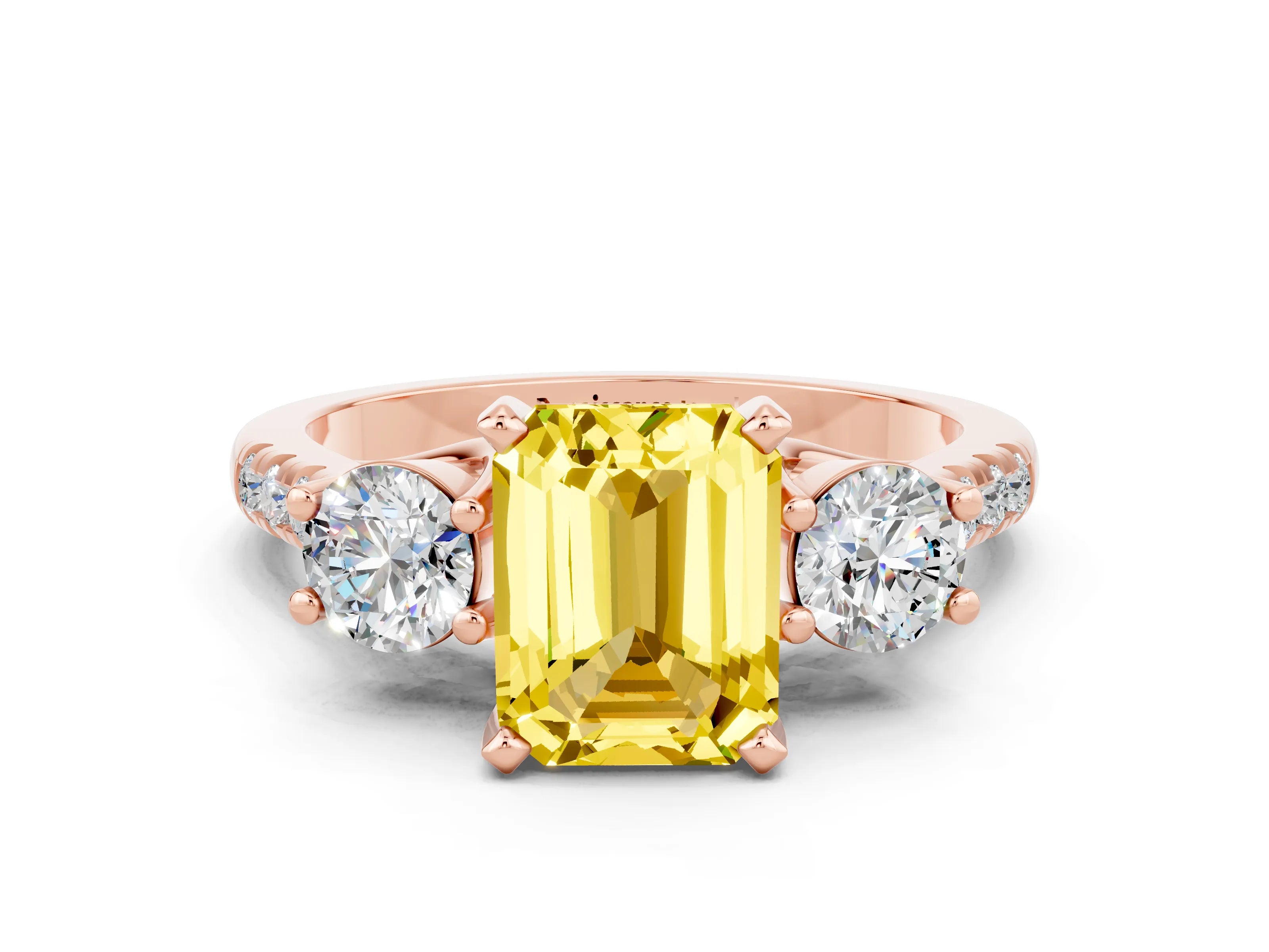 Rose gold Three-Stone Emerald Cut Yellow Sapphire Pavé Band with Four-Prong Setting_24