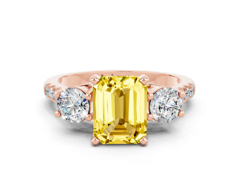 Rose gold Three-Stone Emerald Cut Yellow Sapphire Pavé Band with Four-Prong Setting_24