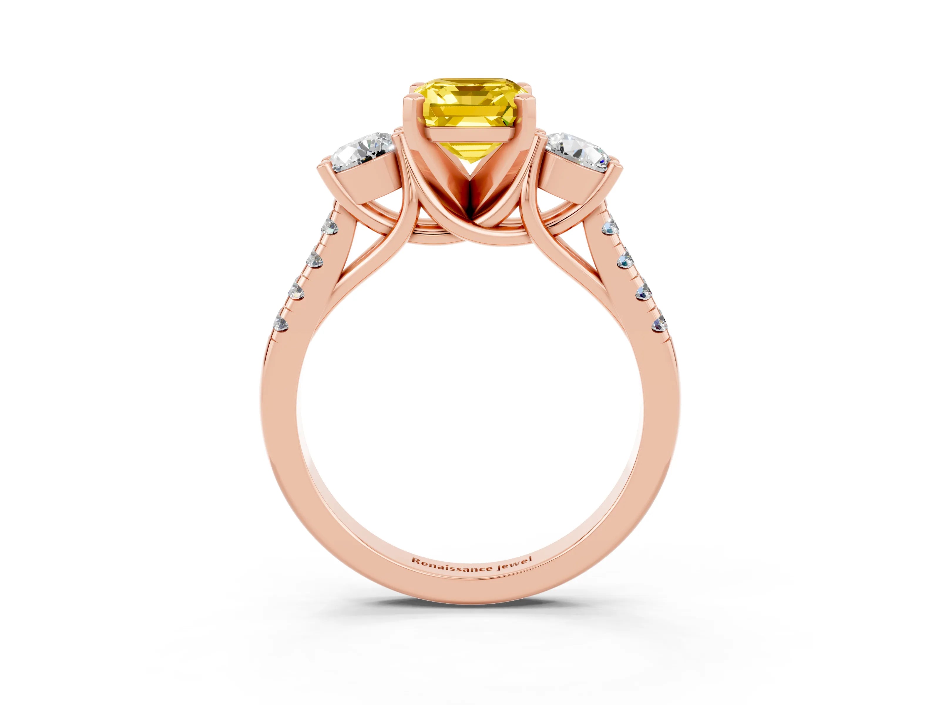 Rose gold Three-Stone Emerald Cut Yellow Sapphire Pavé Band with Four-Prong Setting_27