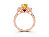 Rose gold Three-Stone Emerald Cut Yellow Sapphire Pavé Band with Four-Prong Setting_27