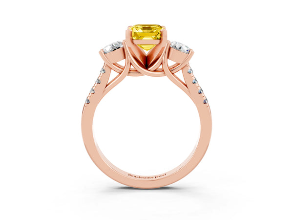 Rose gold Three-Stone Emerald Cut Yellow Sapphire Pavé Band with Four-Prong Setting