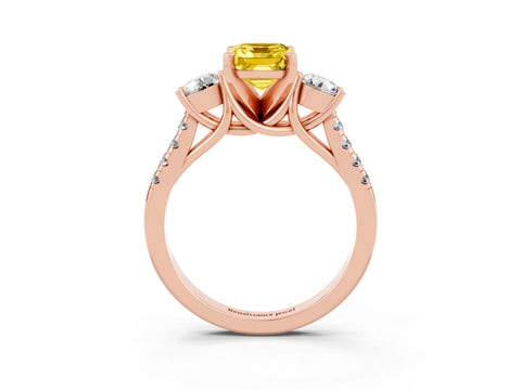 Rose gold Three-Stone Emerald Cut Yellow Sapphire Pavé Band with Four-Prong Setting_27