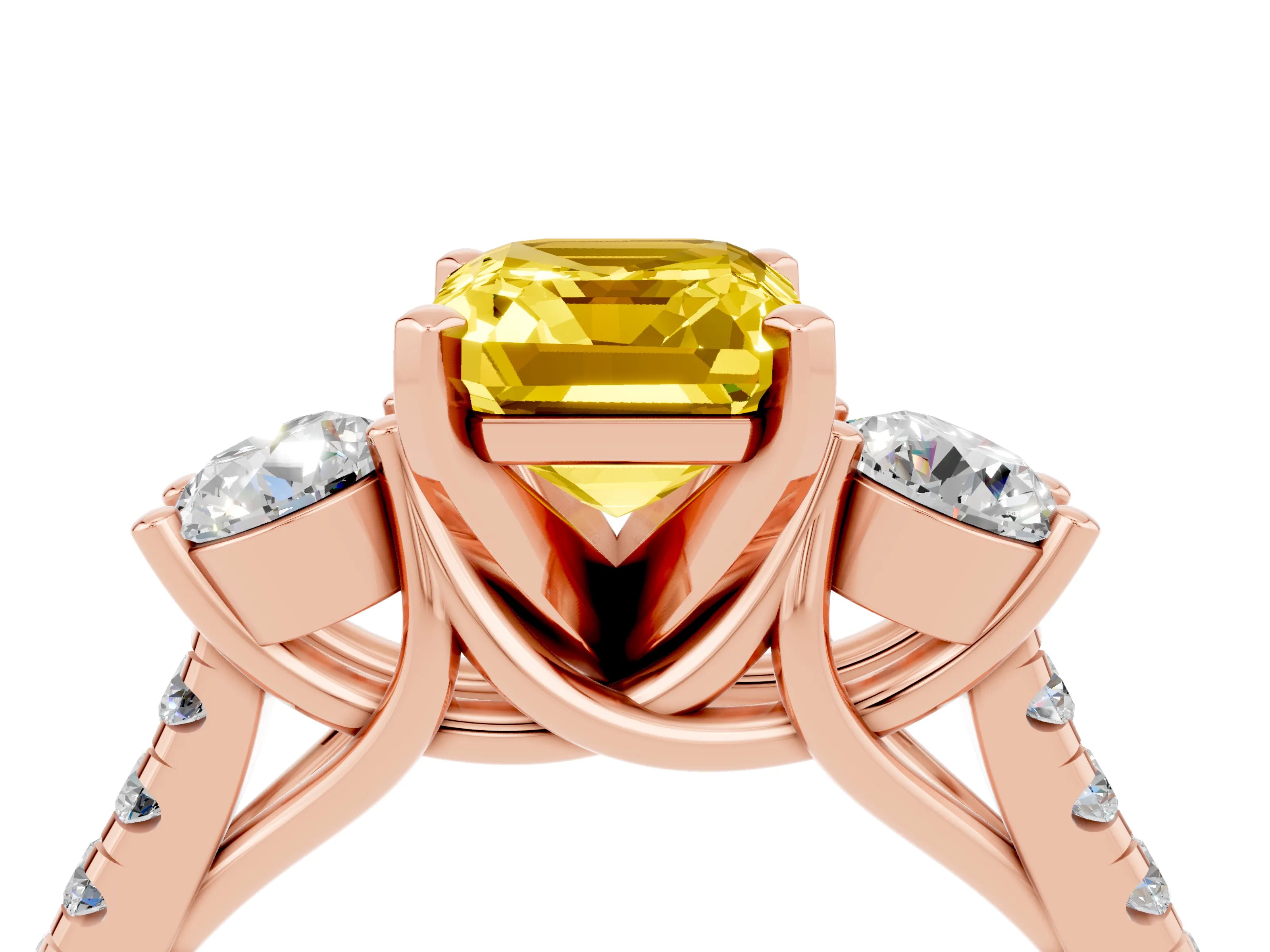 Rose gold Three-Stone Emerald Cut Yellow Sapphire Pavé Band with Four-Prong Setting_28