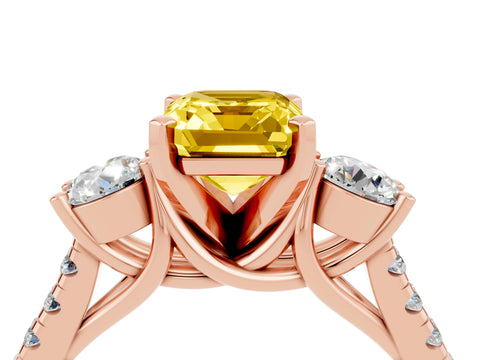 Rose gold Three-Stone Emerald Cut Yellow Sapphire Pavé Band with Four-Prong Setting_28