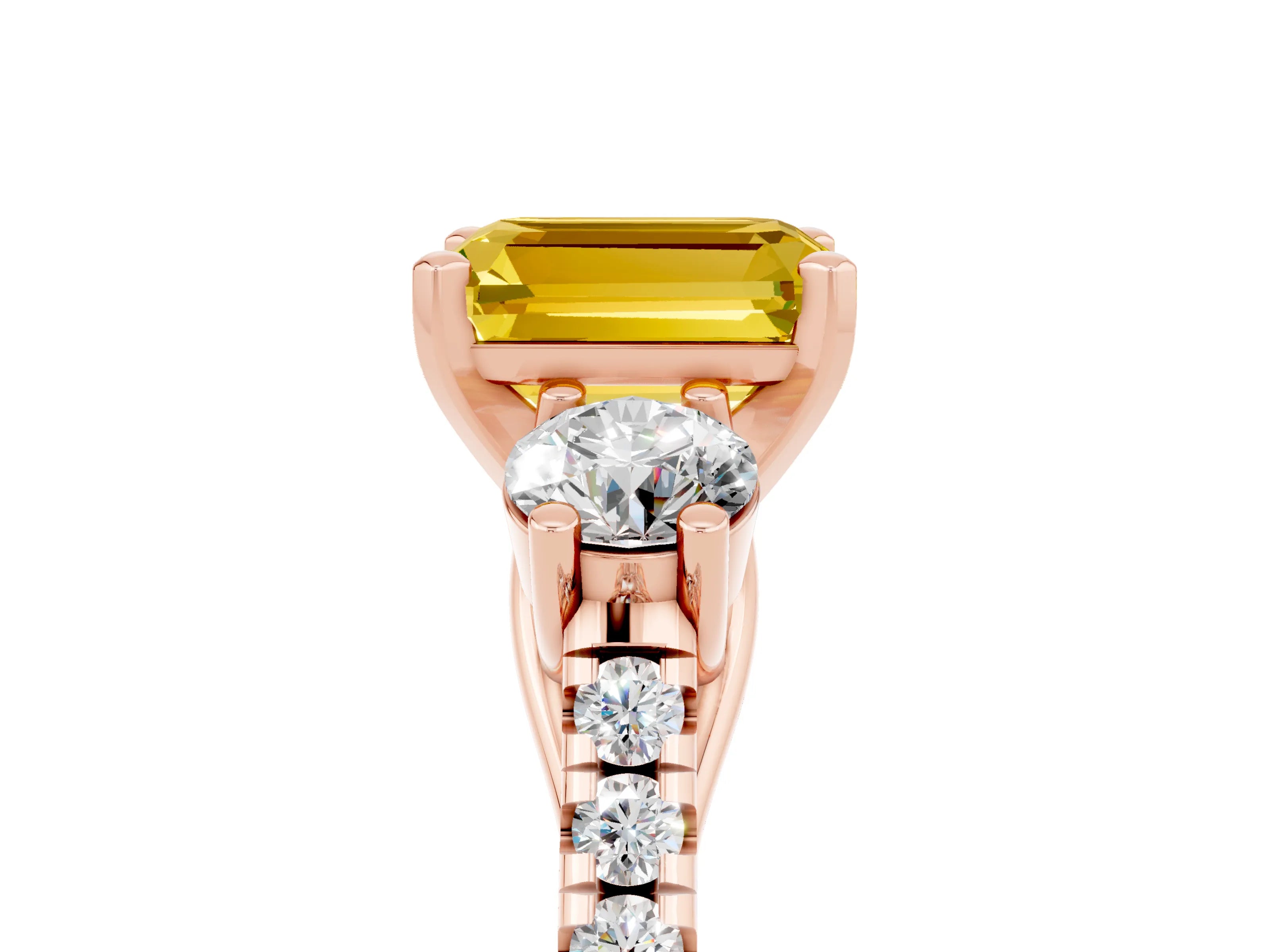 Rose gold Three-Stone Emerald Cut Yellow Sapphire Pavé Band with Four-Prong Setting_29