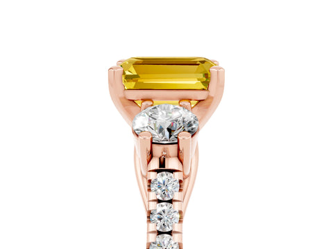Rose gold Three-Stone Emerald Cut Yellow Sapphire Pavé Band with Four-Prong Setting_29