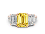 Rose gold Three-Stone Emerald Cut Yellow Sapphire Ring with Pavé Band and Prong Setting_36