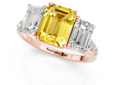 Rose gold Three-Stone Emerald Cut Yellow Sapphire Ring with Pavé Band and Prong Setting_37