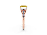Rose gold Three-Stone Emerald Cut Yellow Sapphire Ring with Pavé Band and Prong Setting_38