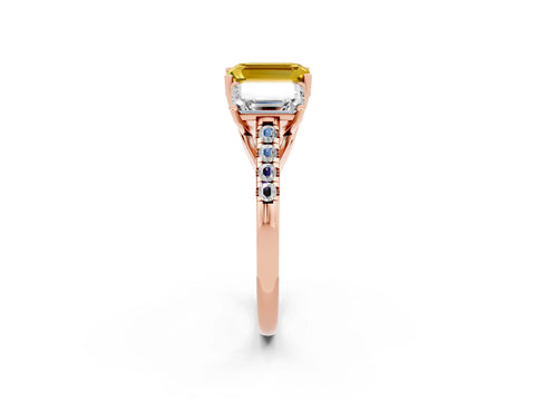 Rose gold Three-Stone Emerald Cut Yellow Sapphire Ring with Pavé Band and Prong Setting_38