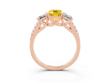 Rose gold Three-Stone Emerald Cut Yellow Sapphire Ring with Pavé Band and Prong Setting_39